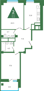 Планировка 2-комнатной квартиры в Лесная поляна