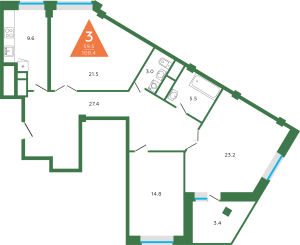 Планировка 3-комнатной квартиры в Лесная поляна