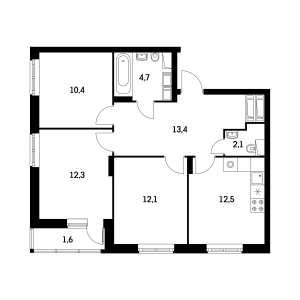 Планировка 3-комнатной квартиры в Оранж парк