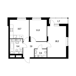 Планировка двухкомнатной квартиры в Оранж парк