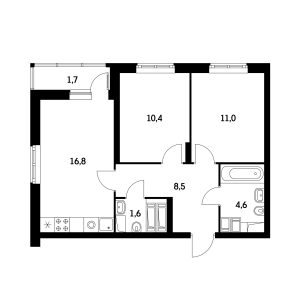 Планировка 2-комнатной квартиры в Оранж парк