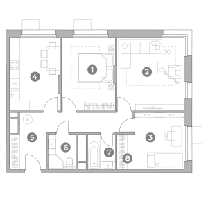 Планировка 3-комнатной квартиры в UNO.Старокоптевский