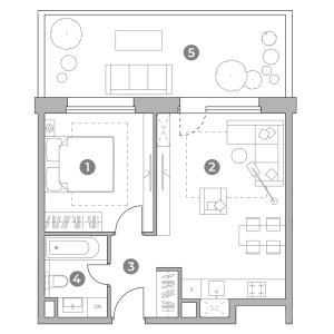 Планировка 1-комнатной квартиры в UNO.Старокоптевский