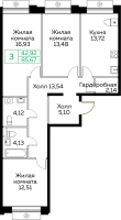 Планировка 3-комнатной квартиры в Кит