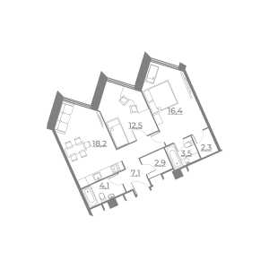 Планировка 2-комнатной квартиры в Резиденция Сокольники