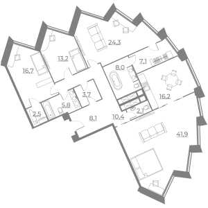 Планировка 4-комнатной квартиры в Резиденция Сокольники - тип 1