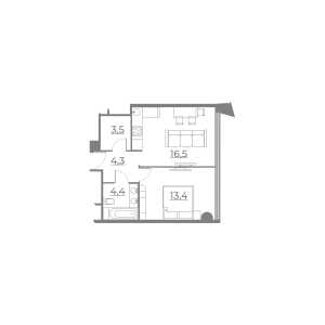 Планировка 1-комнатной квартиры в Резиденция Сокольники