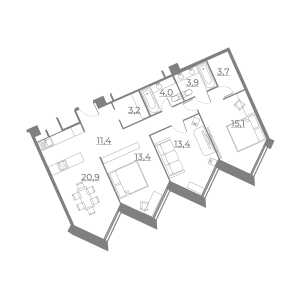 Планировка 3-комнатной квартиры в Резиденция Сокольники