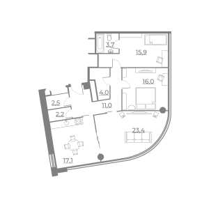 Планировка трехкомнатной квартиры в Резиденция Сокольники