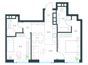 Планировка 3-комнатной квартиры в Level Причальный