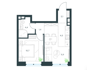 Планировка 2-комнатной квартиры в Level Причальный