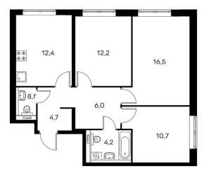 Планировка 3-комнатной квартиры в Мещерский лес