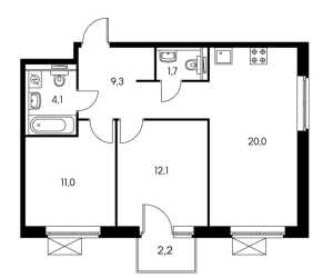Планировка 2-комнатной квартиры в Мещерский лес