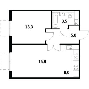 Планировка 1-комнатной квартиры в Мещерский лес - тип 1