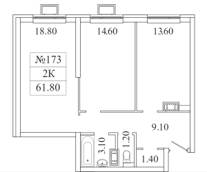 Планировка 2-комнатной квартиры в Видный Берег 2.0