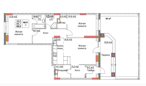 Планировка 3-комнатной квартиры в Клюквенный