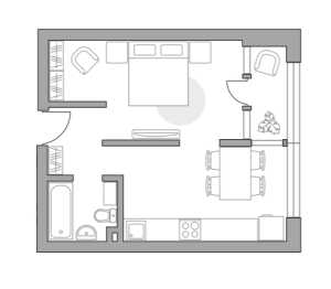 Планировка 1-комнатной квартиры в Profit