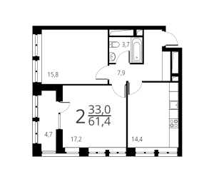 Планировка 2-комнатной квартиры в Родной город. Воронцовский парк