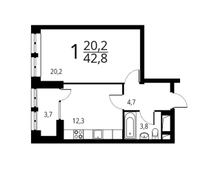 Планировка 1-комнатной квартиры в Родной город. Воронцовский парк