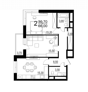 Планировка 2-комнатной квартиры в Родной город. Каховская