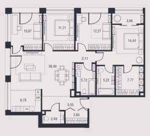 Планировка 4-комнатной квартиры в Afi Park Воронцовский - тип 1