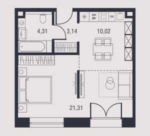 Планировка 1-комнатной квартиры в Afi Park Воронцовский