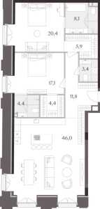 Планировка 2-комнатной квартиры в Тессинский, 1