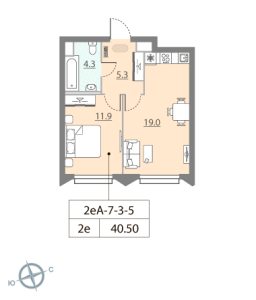 Планировка 1-комнатной квартиры в Зиларт