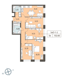 Планировка 4-комнатной квартиры в Зиларт - тип 1