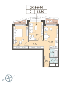 Планировка 2-комнатной квартиры в Зиларт