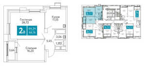 Планировка 2-комнатной квартиры в Пикассо