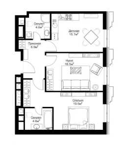 Планировка двухкомнатной квартиры в Пресня Сити