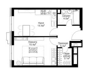 Планировка 1-комнатной квартиры в Пресня Сити