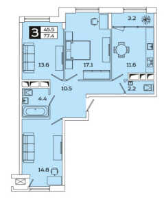 Планировка трехкомнатной квартиры в Sreda