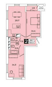 Планировка 2-комнатной квартиры в Sreda