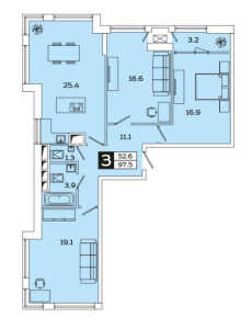 Планировка 3-комнатной квартиры в Sreda