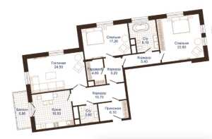 Планировка 3-комнатной квартиры в Аристократ