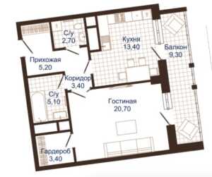 Планировка 1-комнатной квартиры в Аристократ