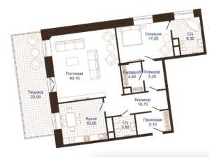 Планировка 2-комнатной квартиры в Аристократ