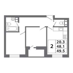 Планировка 2-комнатной квартиры в Лучи