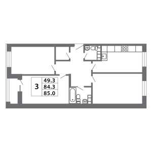 Планировка трехкомнатной квартиры в Лучи