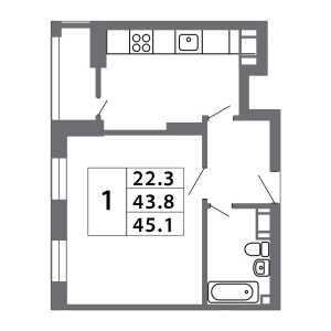 Планировка однокомнатной квартиры в Лучи