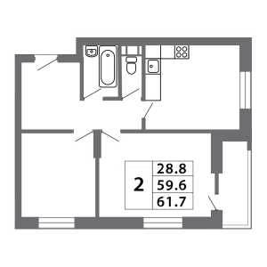 Планировка двухкомнатной квартиры в Лучи