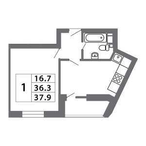 Планировка 1-комнатной квартиры в Лучи
