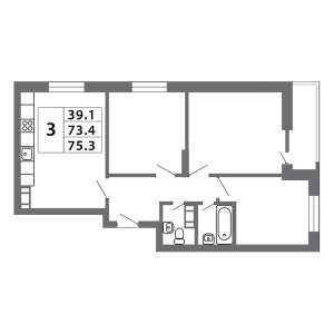 Планировка 3-комнатной квартиры в Лучи