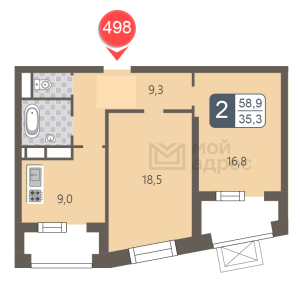 Планировка 2-комнатной квартиры в Мой адрес на Береговом