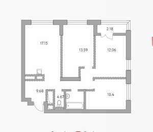 Планировка 3-комнатной квартиры в Реут