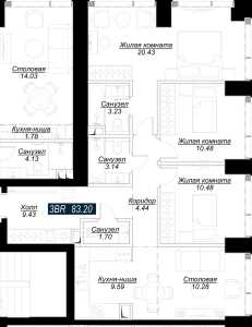 Планировка 3-комнатной квартиры в Mod