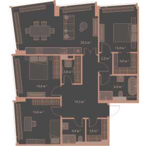 Планировка 3-комнатной квартиры в High Life