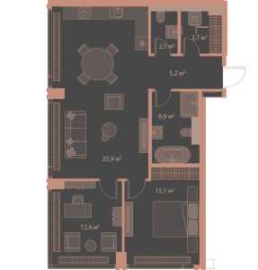 Планировка 2-комнатной квартиры в High Life